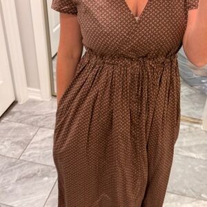 Christy Dawn Brown Midi Dress with Floral Pattern